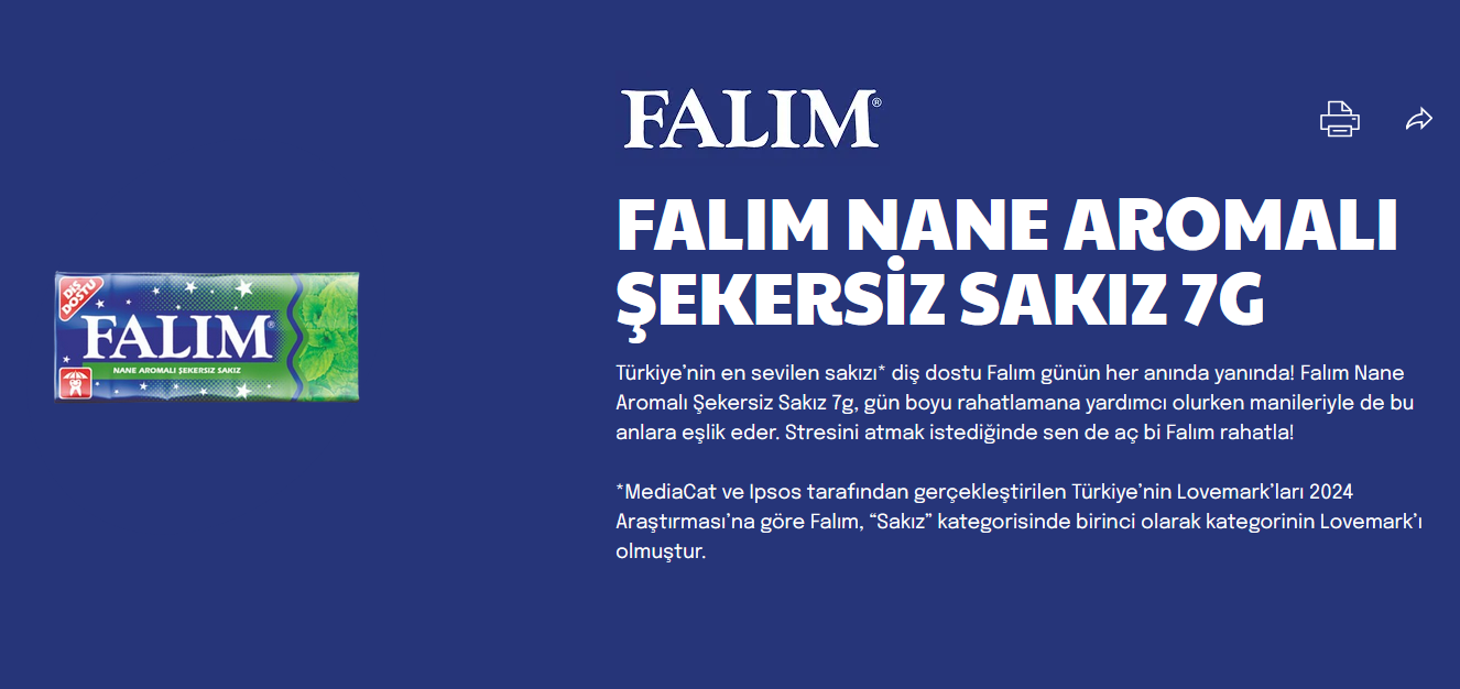 Falim Sugar Free Plain Chewing Gum, Mint Flavored, 20 x 5 Packs, 100 Pcs