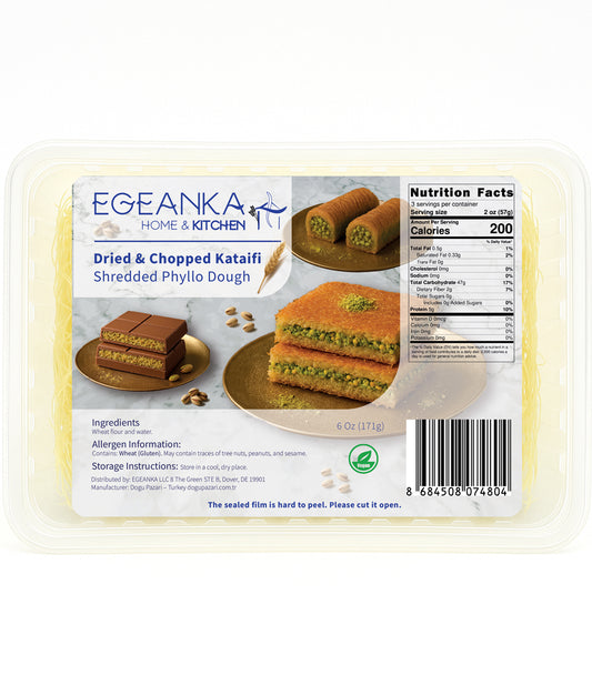 Egeanka Kataifi Shredded Phyllo Dough for Kunafa, Dubai Chocolate, and Desserts, Vegan & Halal, No Preservatives, Dried & Cooked Options - 6 Oz (Dried)