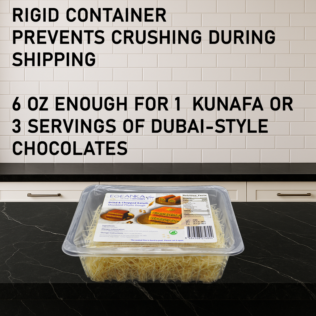 Egeanka Kataifi Shredded Phyllo Dough for Kunafa, Dubai Chocolate, and Desserts, Vegan & Halal, No Preservatives, Dried & Cooked Options - 6 Oz (Dried)